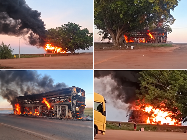 Incêndio consome ônibus de viagem entre Maranhão e Sorriso em Campo Verde sem deixar feridos